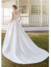 Beaded Ivory Satin Lace Trim Wedding Dress With Pockets
